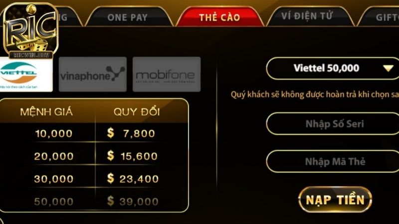 rút tiền ricwin
